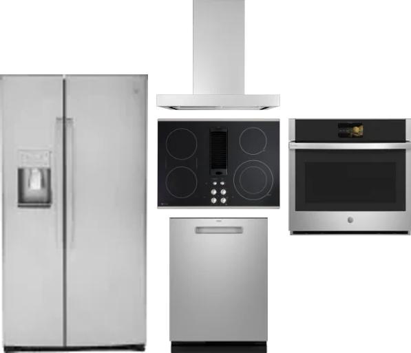 5 Piece Package Includes Refrigerator, Cooktop, Wall Oven, Hood And Dishwasher